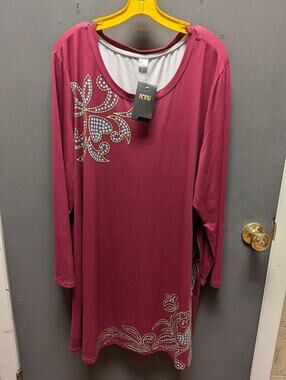 NANU Blouse Tunic Top Womans 3X Pink 3/4 Sleeve Lined Polyester Career Casual